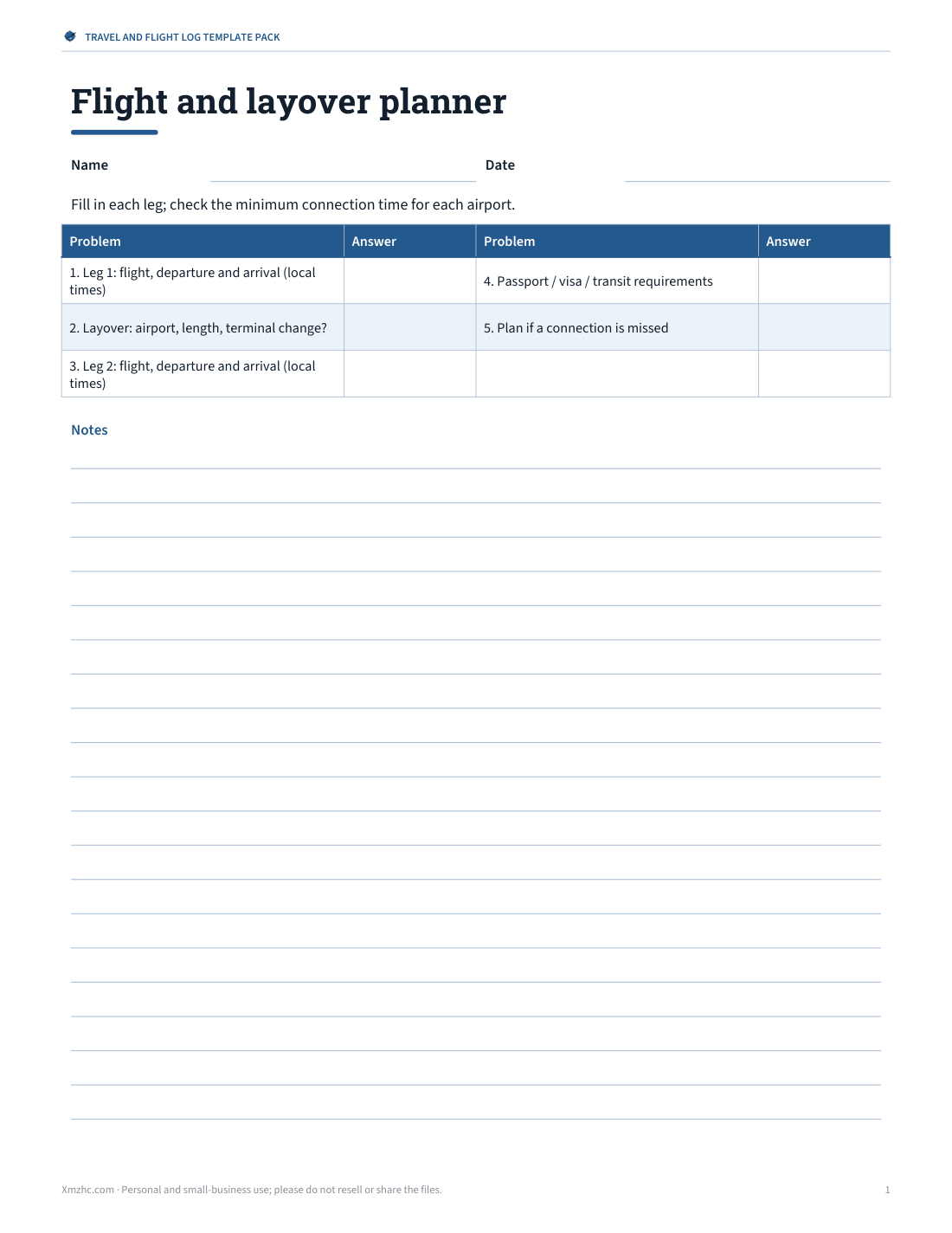 Preview of the first page of Layover planner (PDF/DOCX)